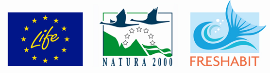 EU:n LIFE-ohjelma, Natura 2000 -ohjelma ja Freshabit-hankkeen logot